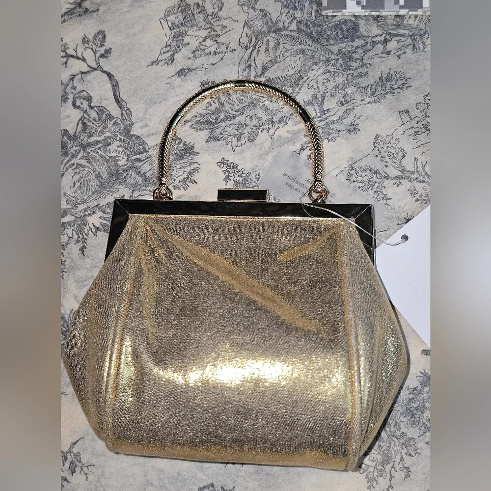 NWT Gold Rhinestone Evening Clutch Black Frame Chain Strap Sparkly Prom Wedding - Picture 4 of 12